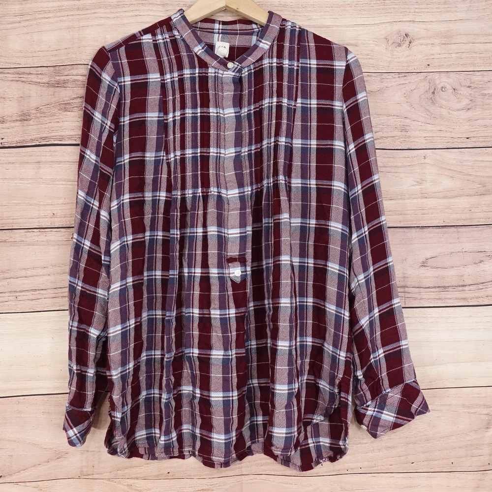 Gap Blouse Womens M Red Plaid Collared Long‎ Sleeve Lightweight Rayon Woven Top